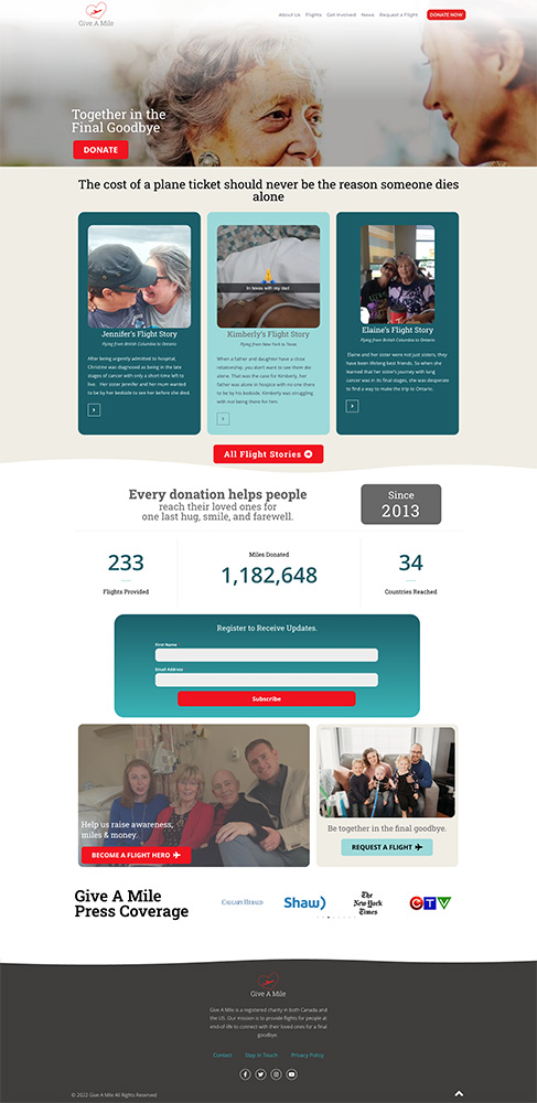 Home Page of Give A Mile site- Headline-Together in the Final Goodbye